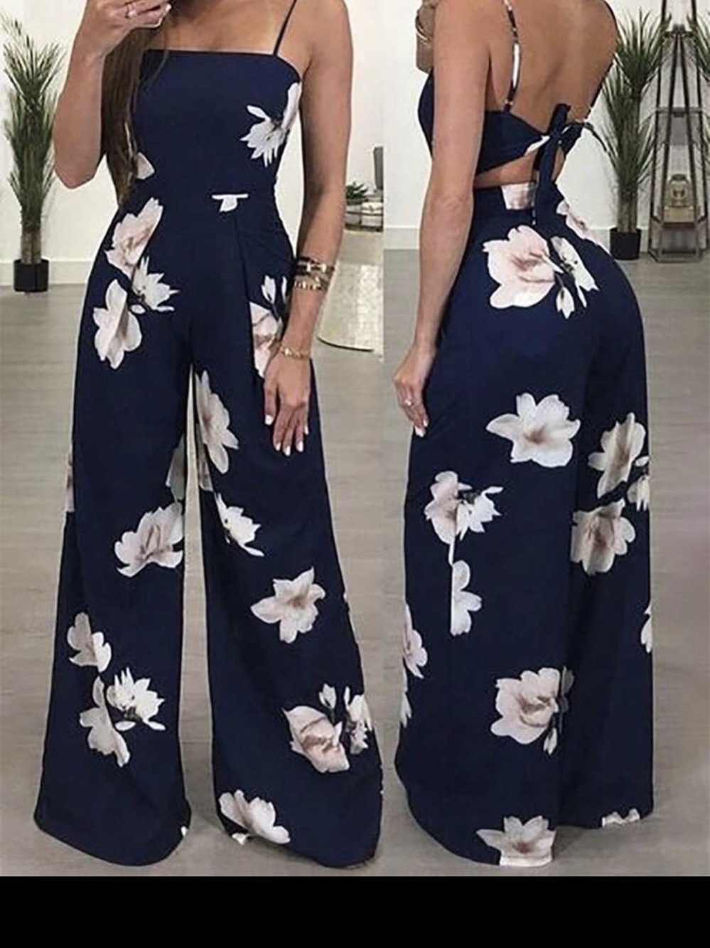 SHEIN Clasi Plus Size Floral Printed Sleeveless Jumpsuit With Spaghetti Straps